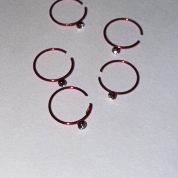 Red 22 Gauge Titanium Plated Hoop Nose Rings - Picture 3 of 10
